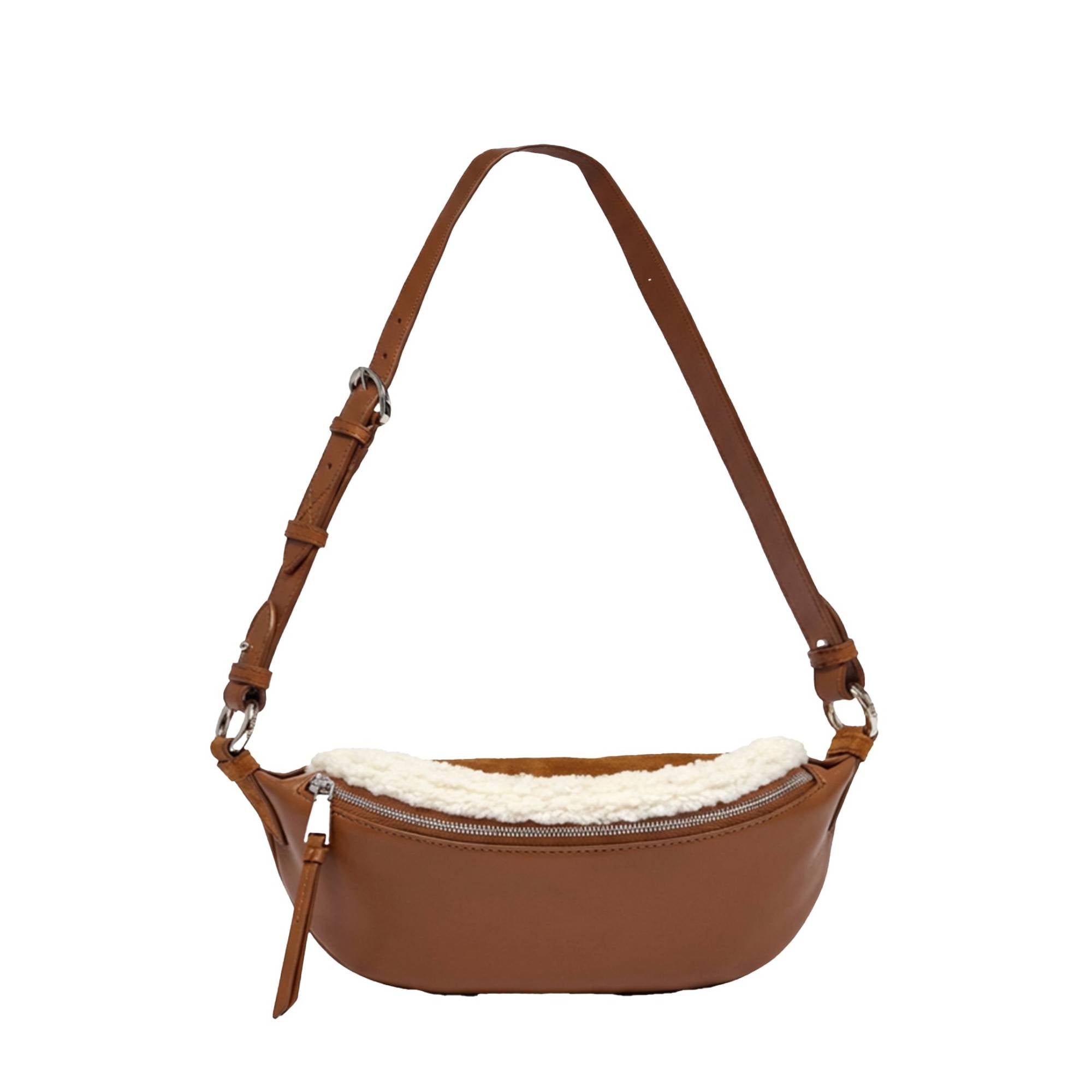 Sac porté croisé zippé S Origami en cuir - Chataigne