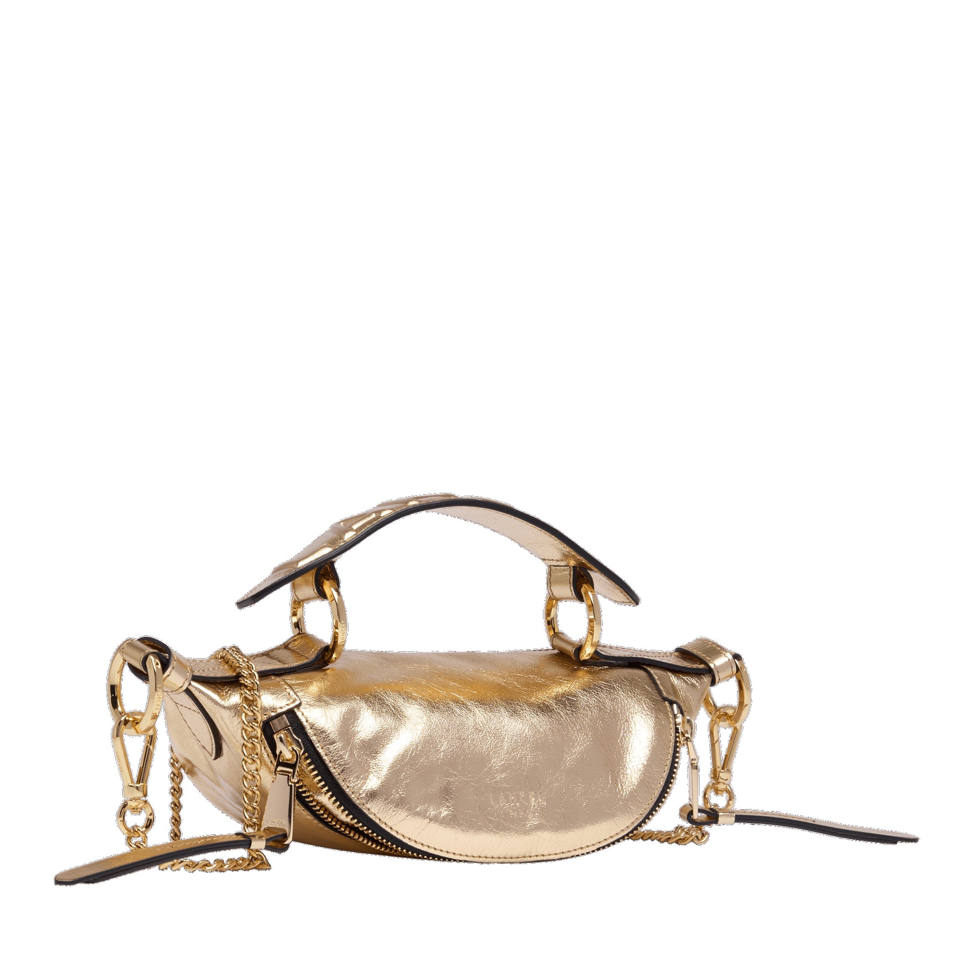 Mini sac porté croisé zippé Origami en cuir - Doré