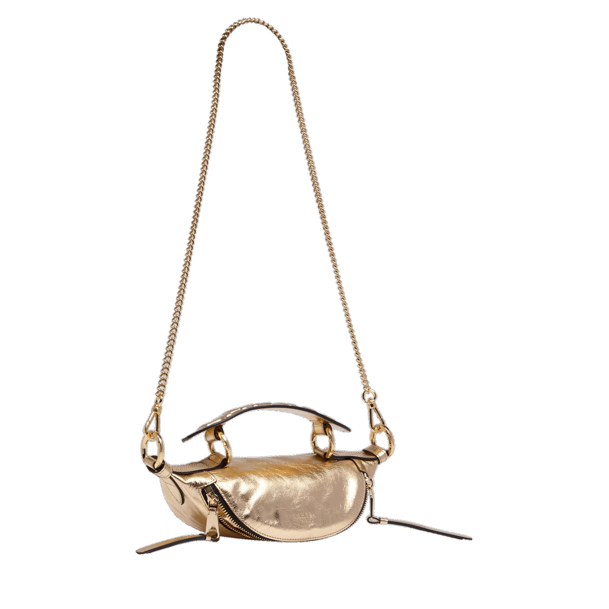 Mini sac porté croisé zippé Origami en cuir - Doré