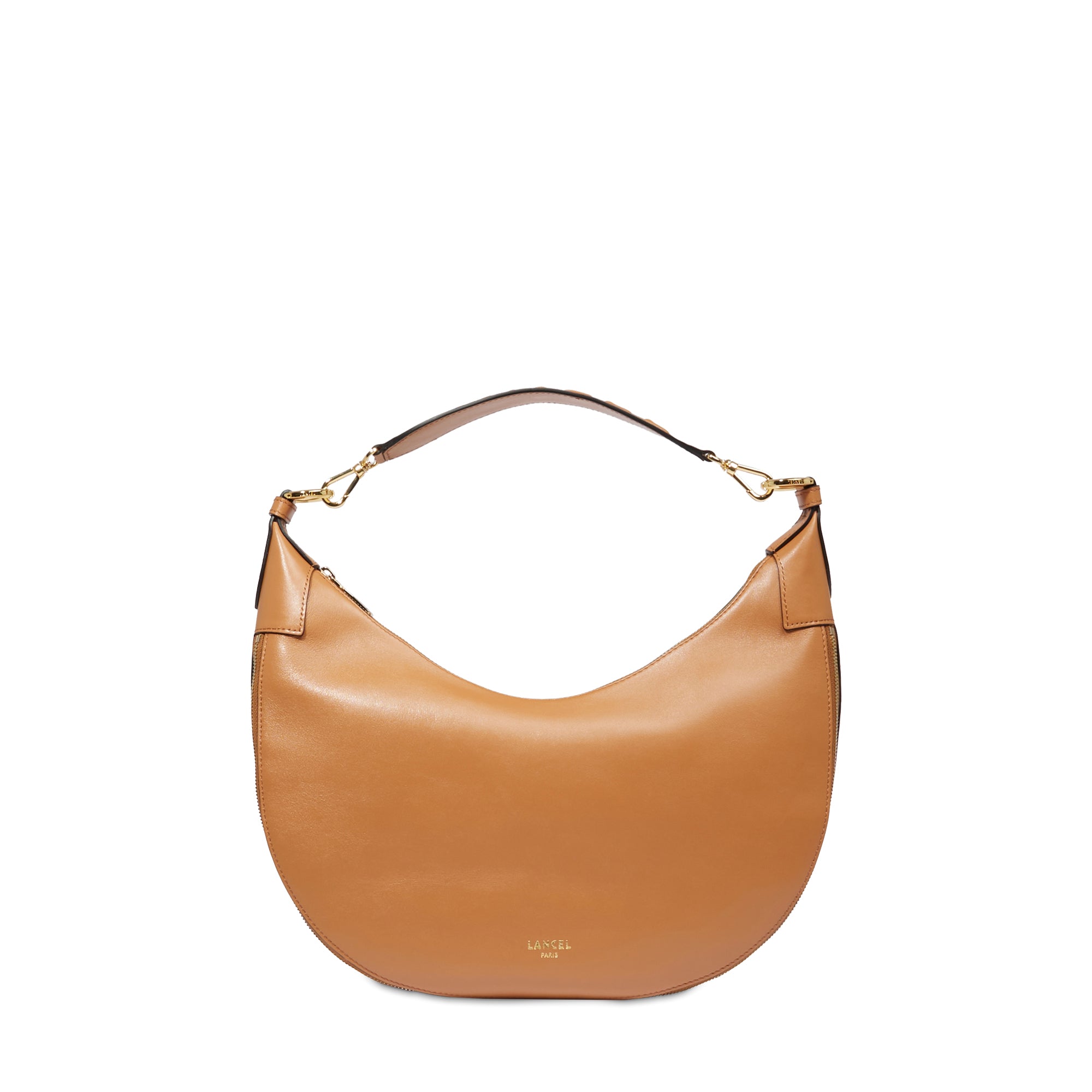 Sac hobo zippé Origami M en cuir lisse - Camel