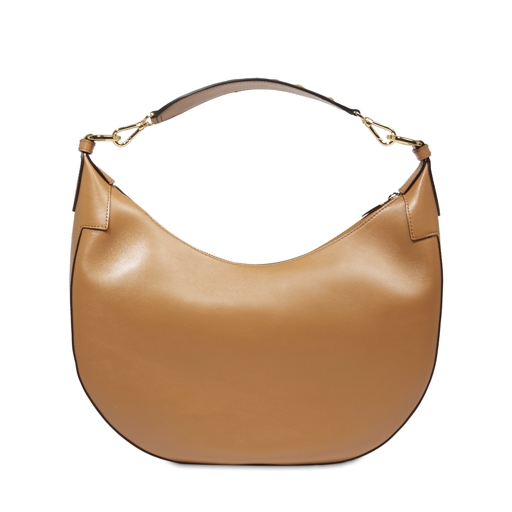 Sac hobo zippé Origami M en cuir lisse - Camel