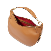 Sac hobo zippé Origami M en cuir lisse - Camel