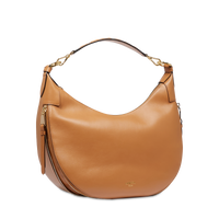 Sac hobo zippé Origami M en cuir lisse - Camel
