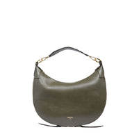 Sac hobo zippé Origami M en cuir lisse - Kaki foncéoncé