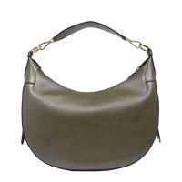 Sac hobo zippé Origami M en cuir lisse - Kaki foncéoncé