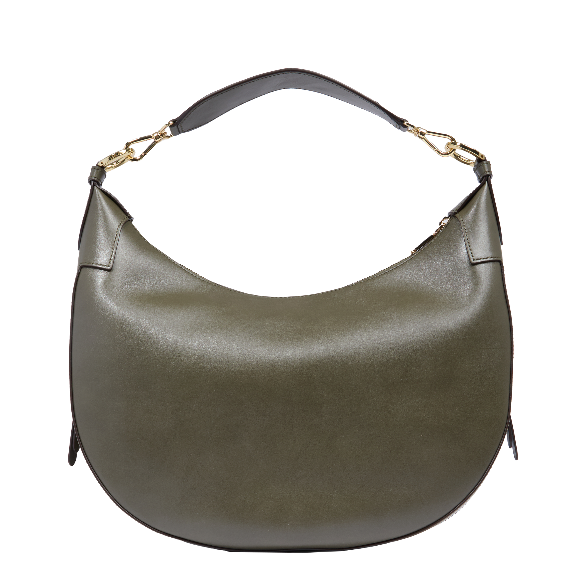 Sac hobo zippé Origami M en cuir lisse - Kaki foncéoncé