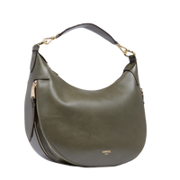 Sac hobo zippé Origami M en cuir lisse - Kaki foncéoncé