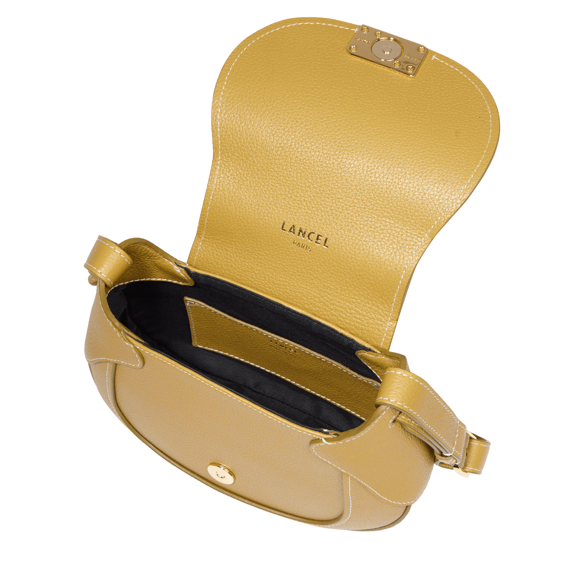 Sac besace Paulette M en cuir grainé - Moutarde