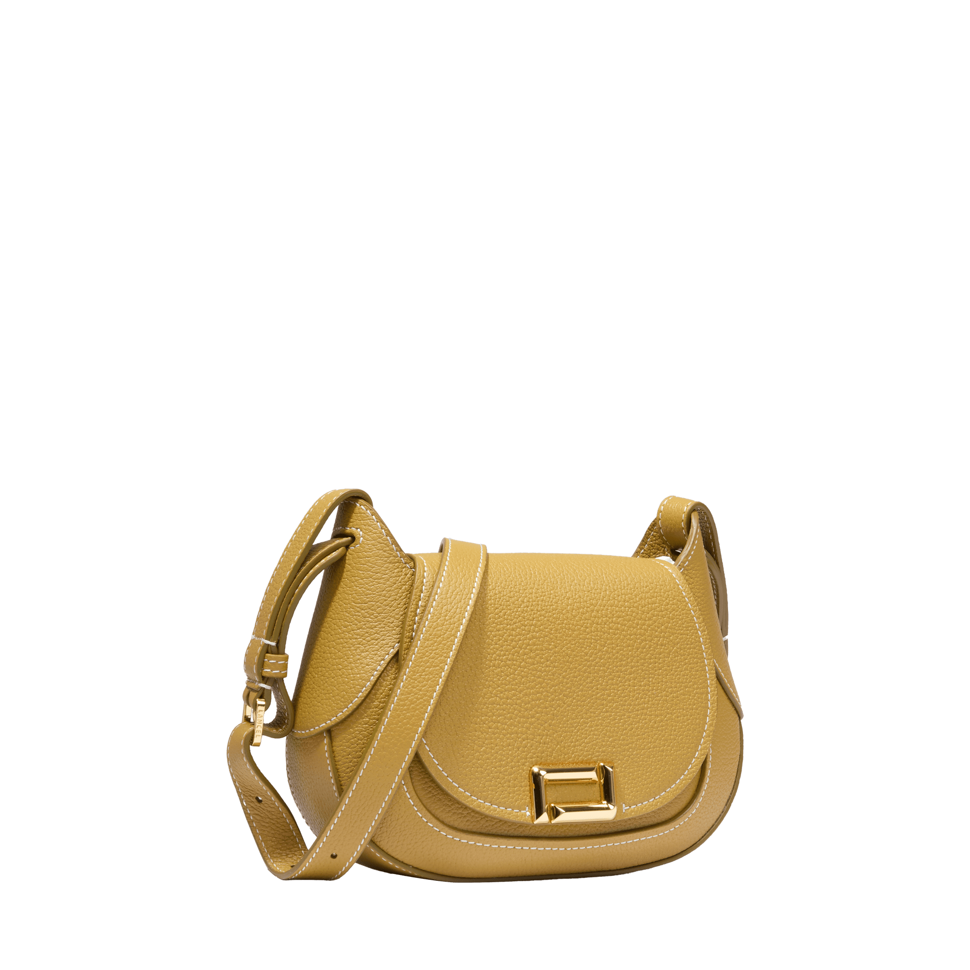 Sac besace Paulette M en cuir grainé - Moutarde