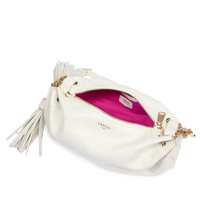 Sac porté croisé zippé Mabelle S en cuir lisse - Neige