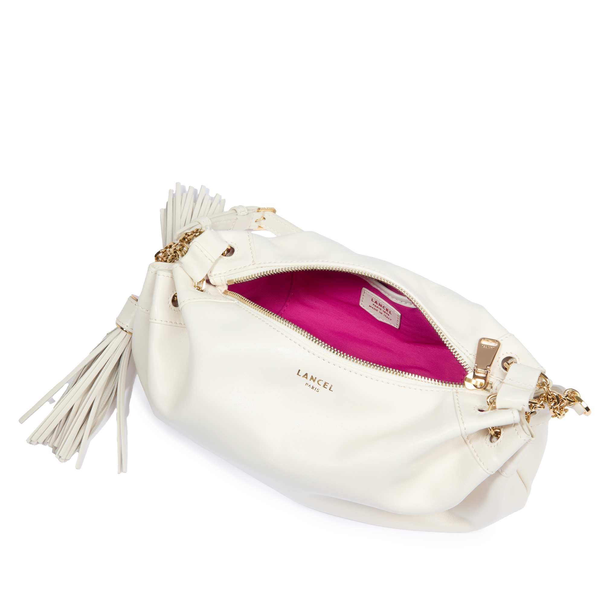 Sac porté croisé zippé Mabelle S en cuir lisse - Neige