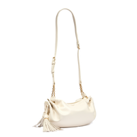 Sac porté croisé zippé Mabelle S en cuir lisse - Neige
