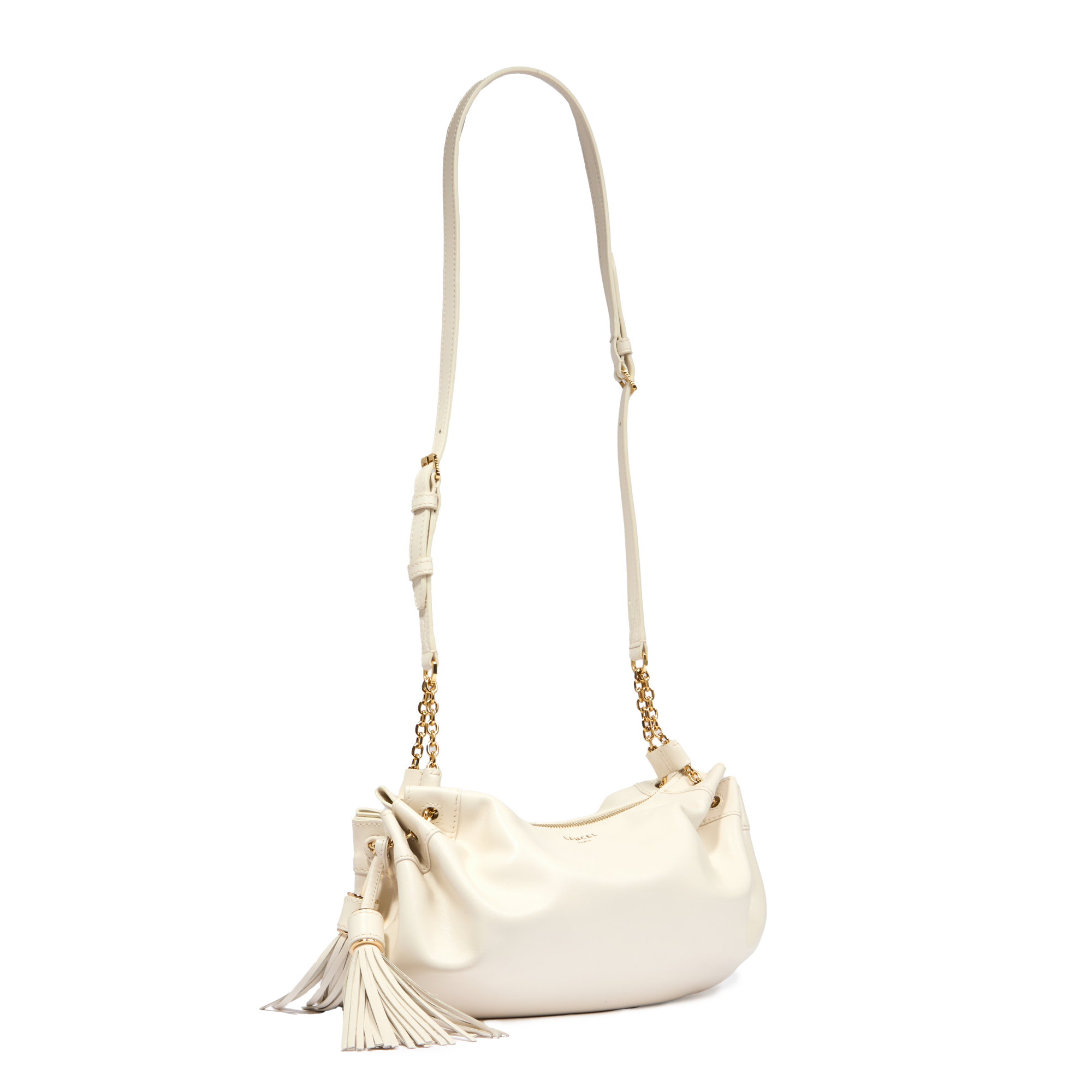 Sac porté croisé zippé Mabelle S en cuir lisse - Neige