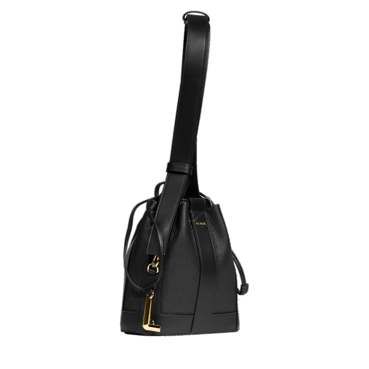 S-size leather bucket bag - Black