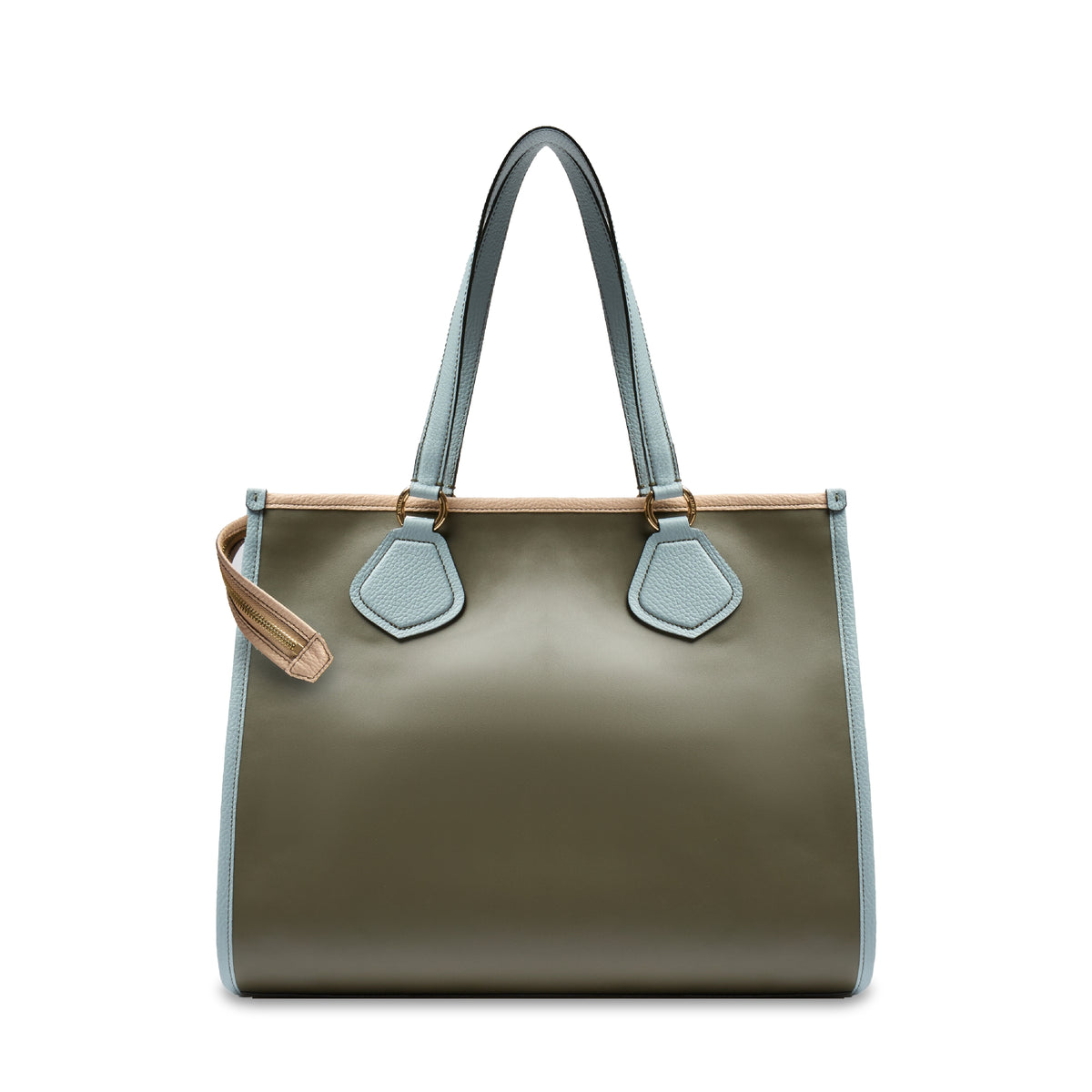 Lancel L Tote zipped leather shopping bag - Multicoloured & Dark Khaki