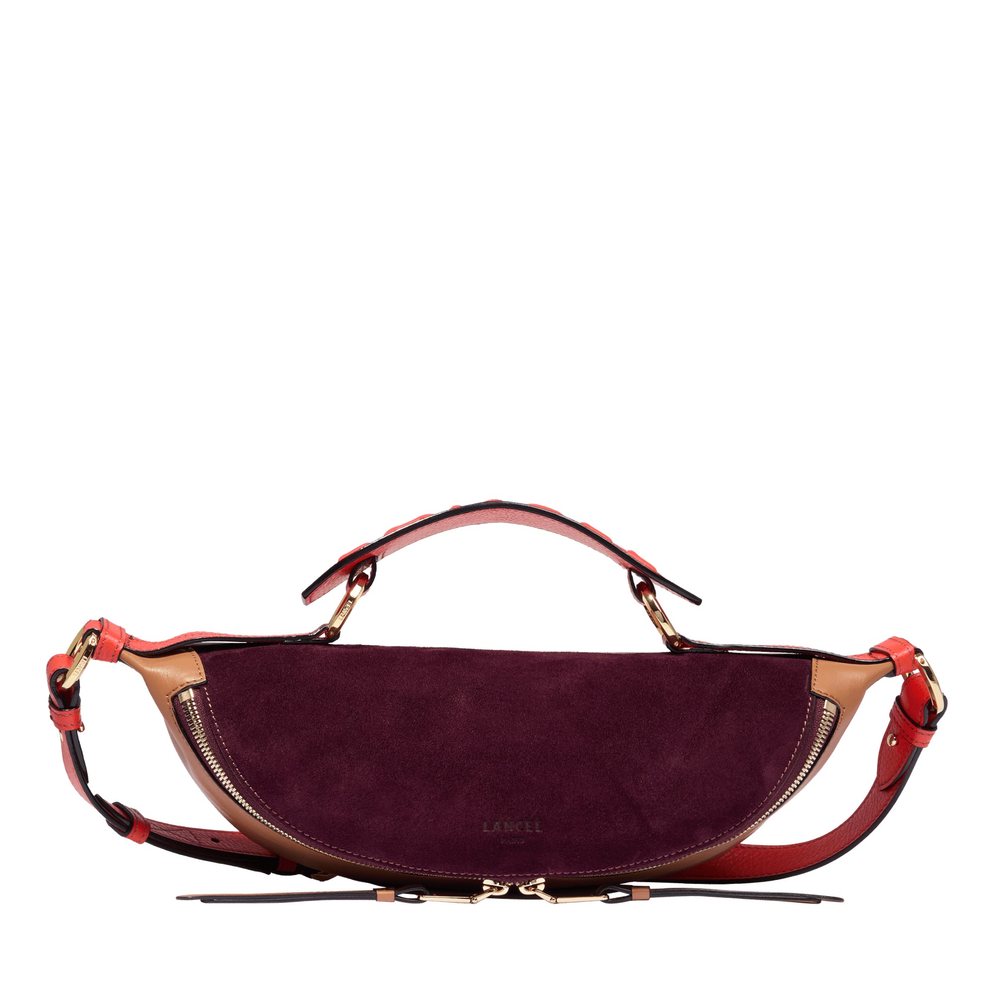 Sac porté croisé zippé Origami S en cuir lisse - Multico Cassis