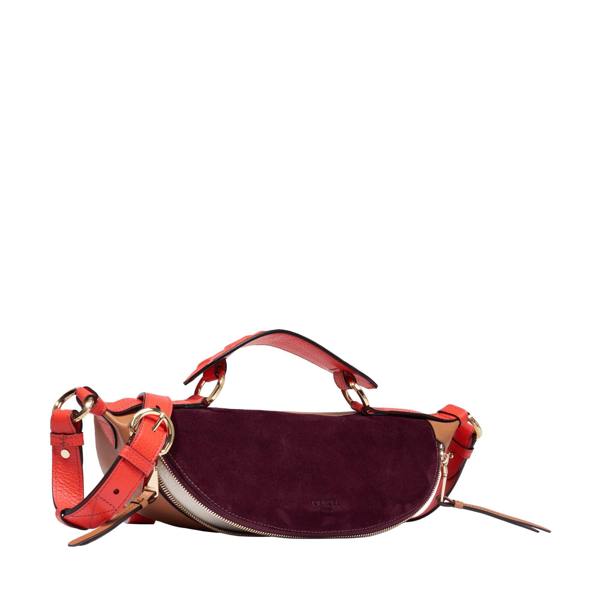 Sac porté croisé zippé Origami S en cuir lisse - Multico Cassis