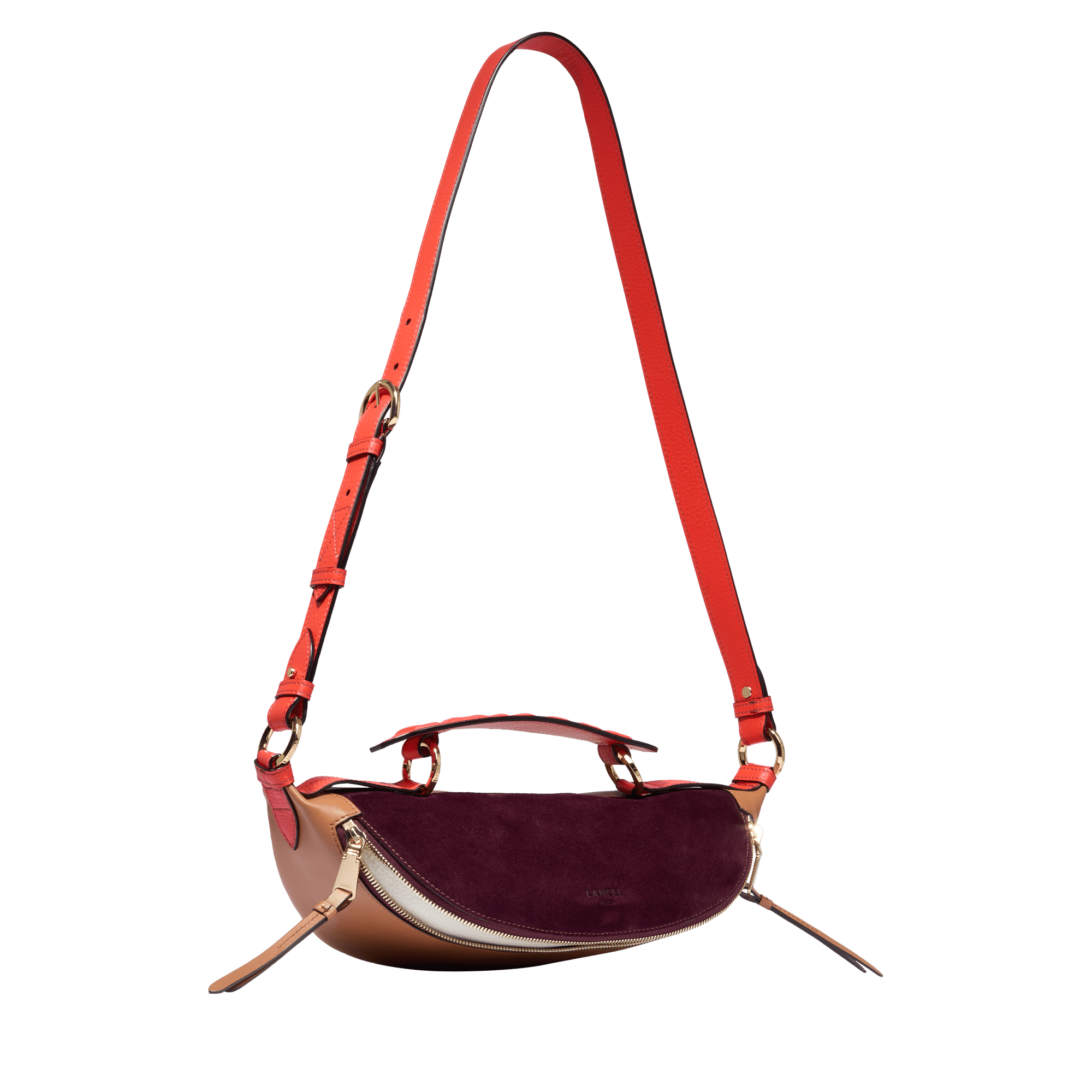 Sac porté croisé zippé Origami S en cuir lisse - Multico Cassis