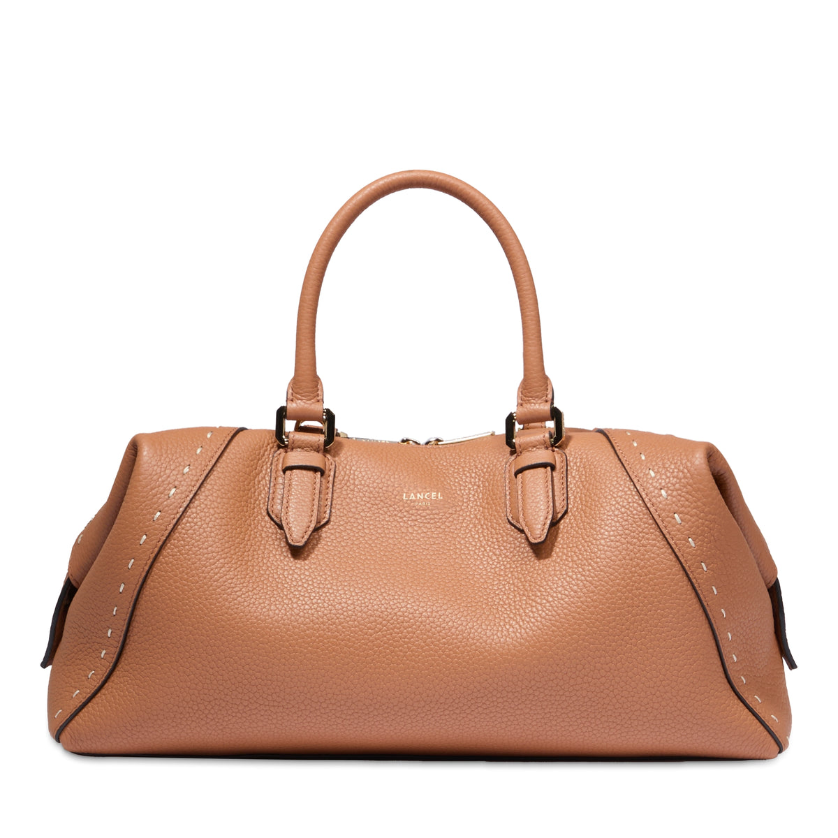 Charlie zipped leather Boston bag - Camel