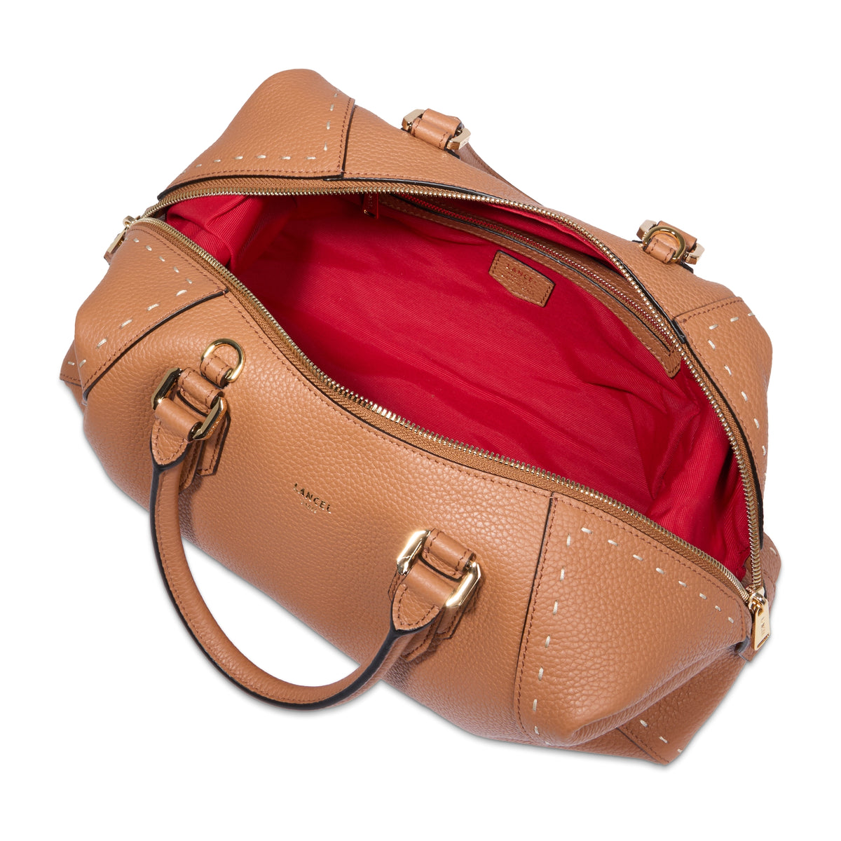 Charlie zipped leather Boston bag - Camel