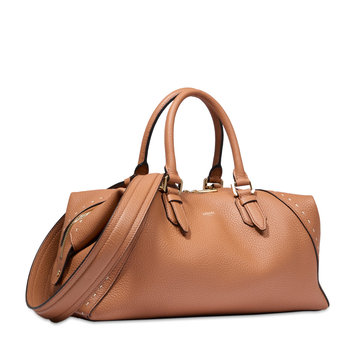 Charlie zipped leather Boston bag - Camel
