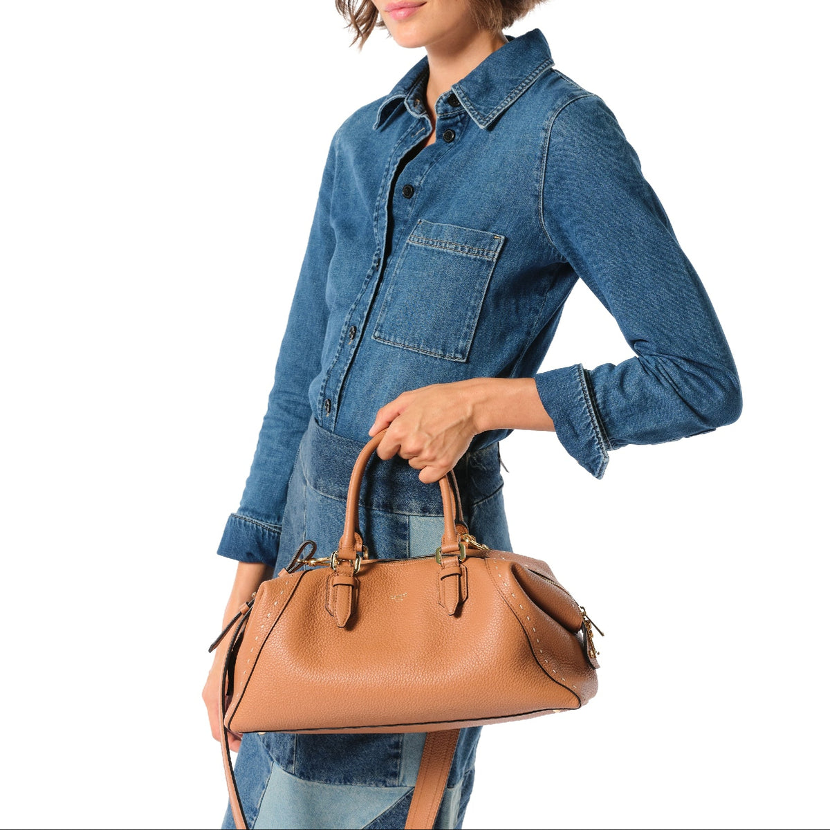 Charlie zipped leather Boston bag - Camel