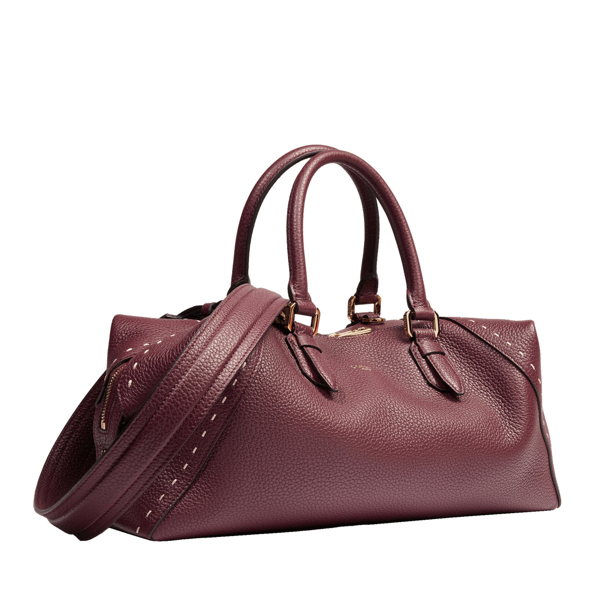 Charlie zipped leather Boston bag - Cassis