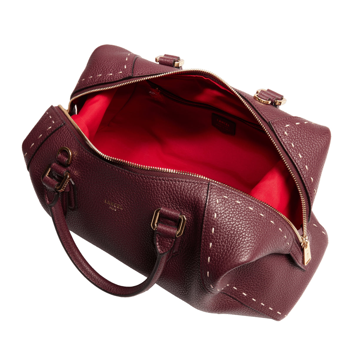 Charlie zipped leather Boston bag - Cassis