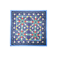 90 square silk scarf with a Picnic Party design - Blue