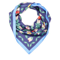 90 square silk scarf with a Picnic Party design - Blue