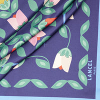 90 square silk scarf with a Picnic Party design - Blue