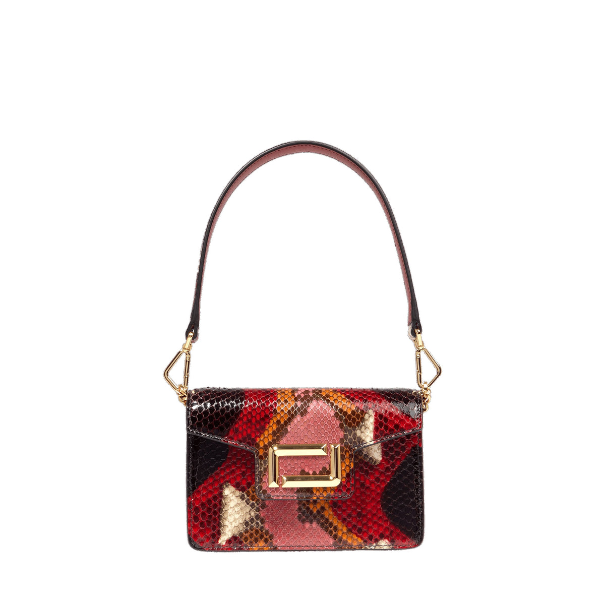 Mini sac rabat Angèle en cuir et python - Multicolore Brique