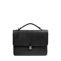 Côme leather document holder with flap - Black