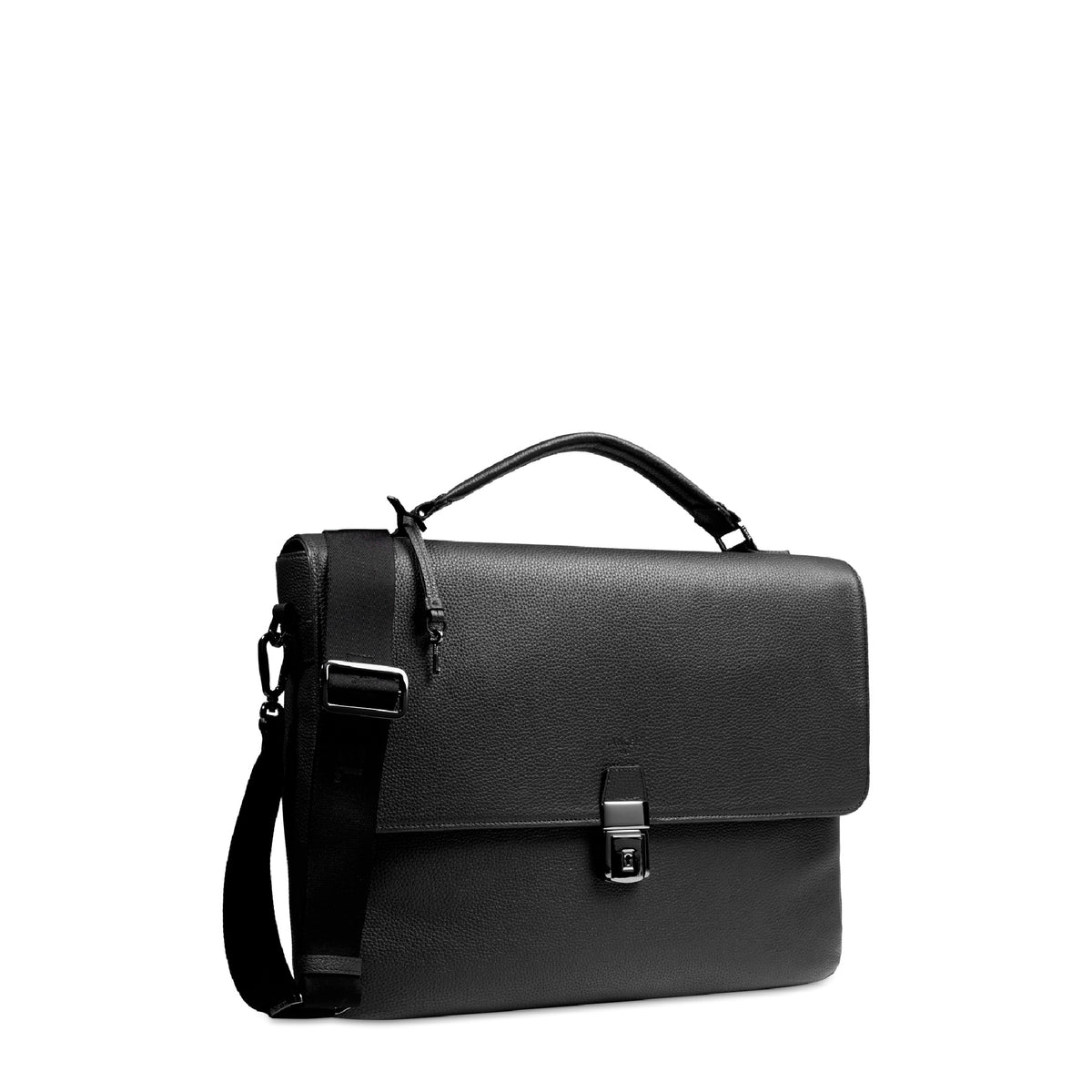 Côme leather document holder with flap - Black