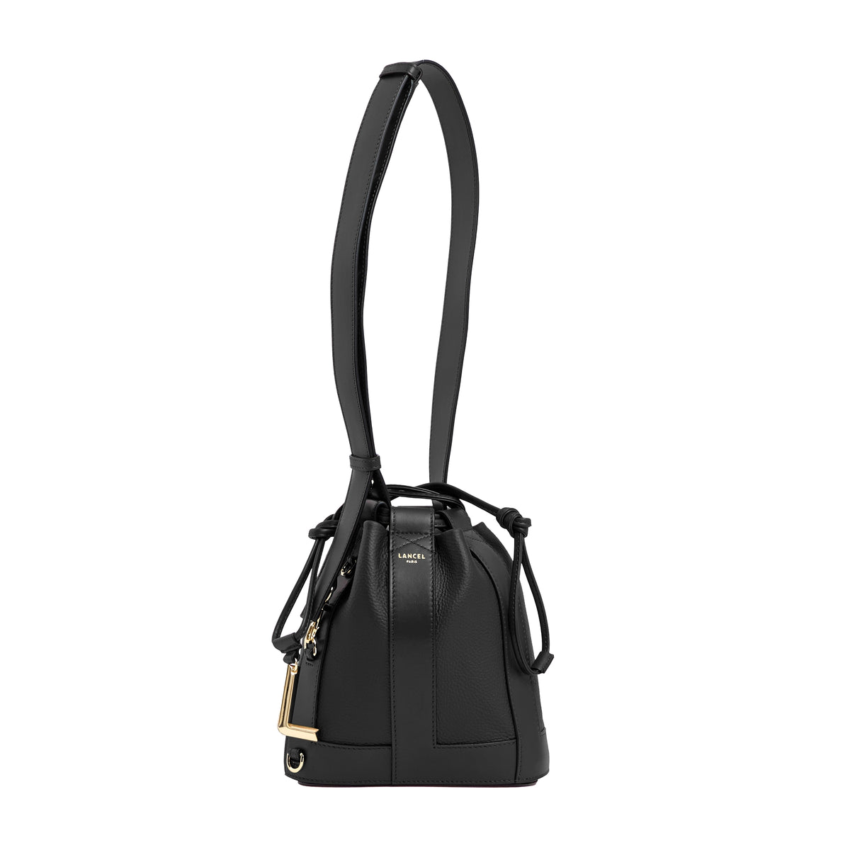 S-size leather bucket bag - Black