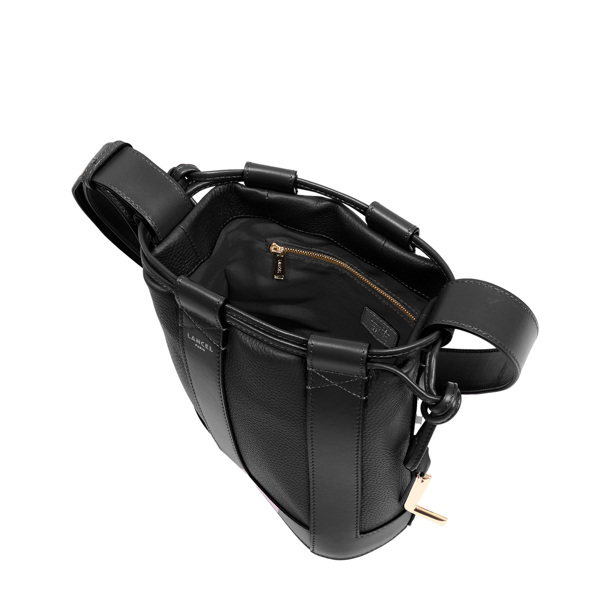 S-size leather bucket bag - Black