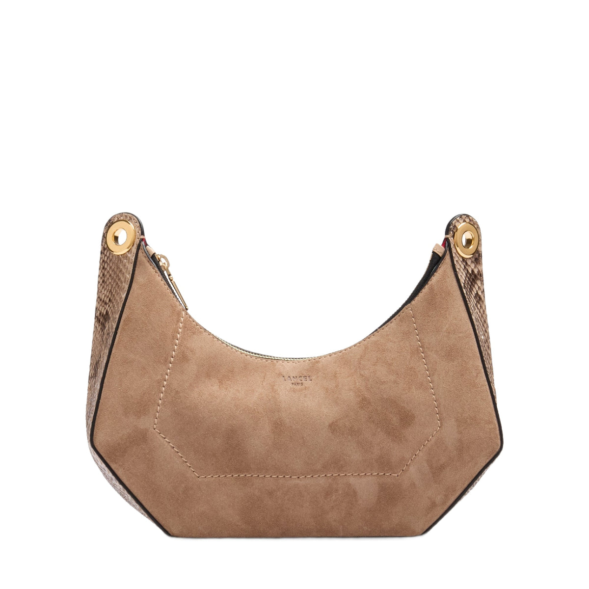 Sac zippé M Croisette en cuir et python - Cappuccino