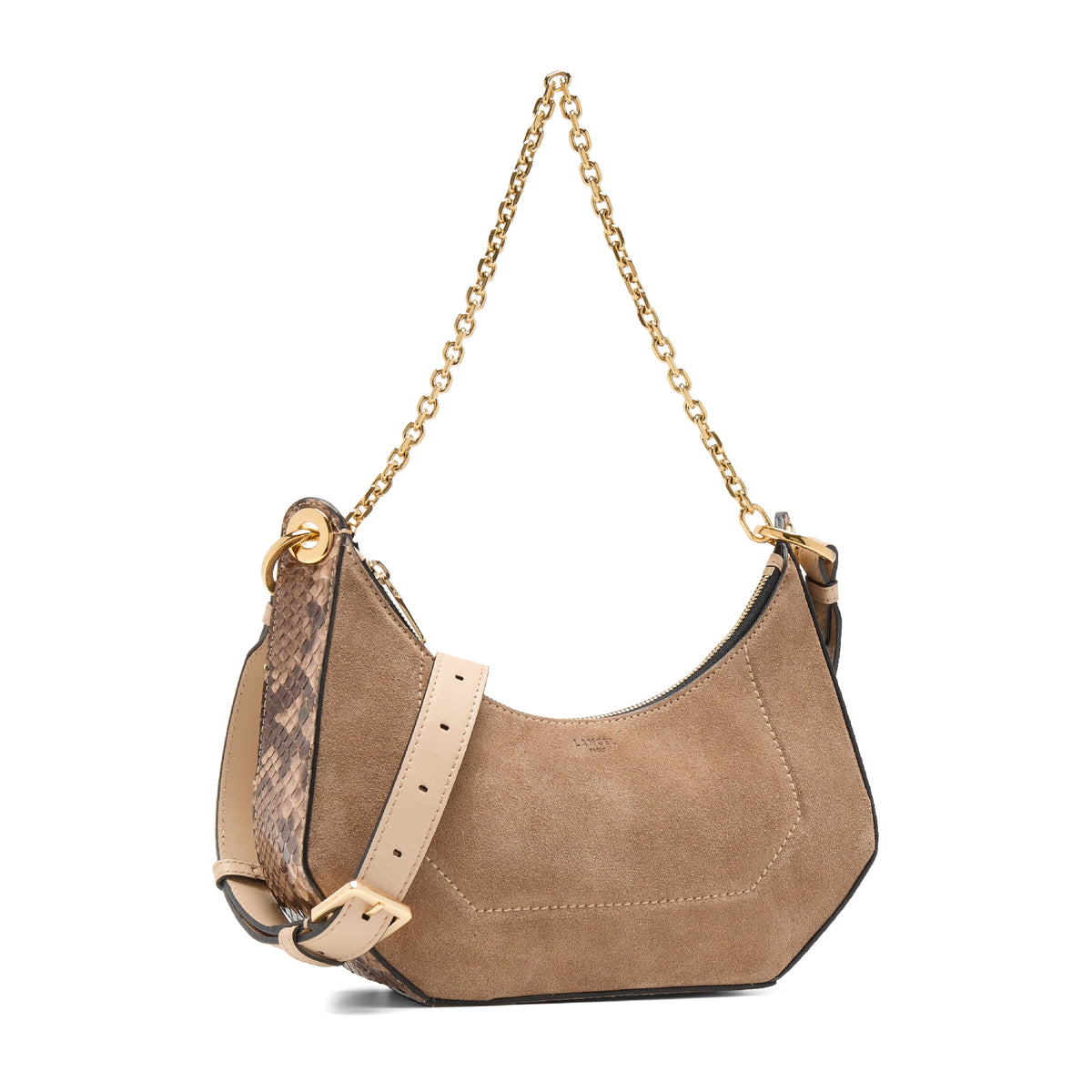 Sac zippé M Croisette en cuir et python - Cappuccino
