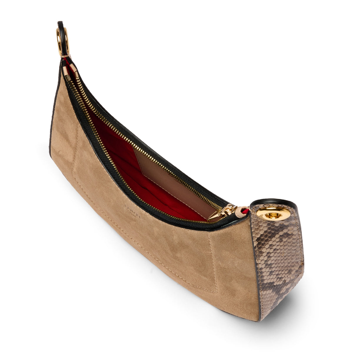 Sac zippé M Croisette en cuir et python - Cappuccino