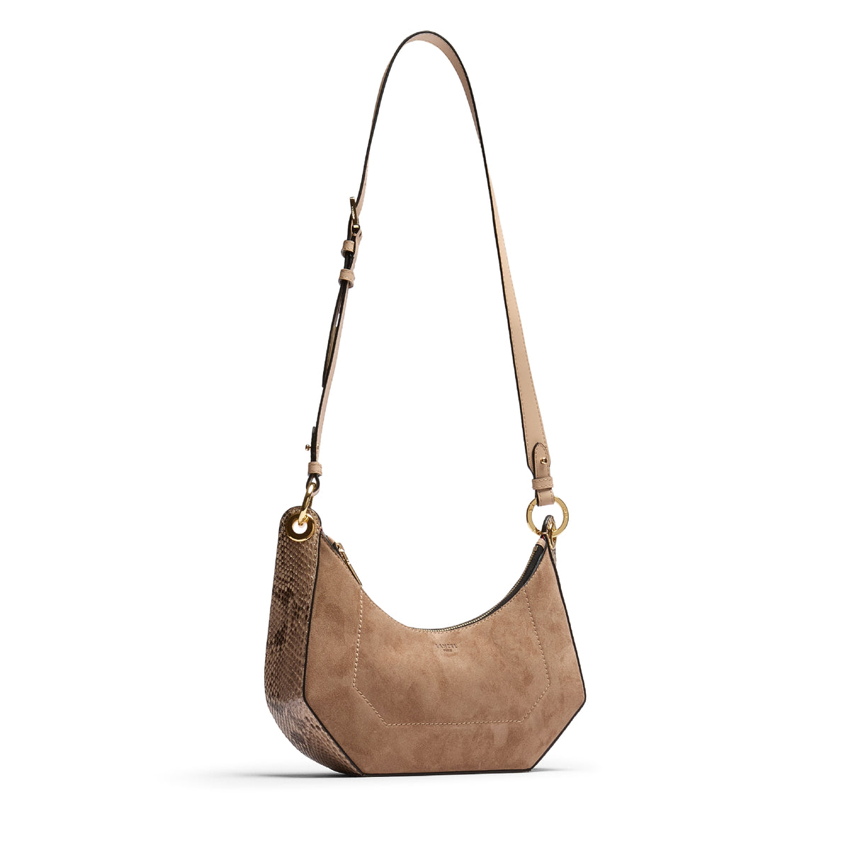 Sac zippé M Croisette en cuir et python - Cappuccino