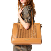 L Jour zipped leather tote bag - Camel