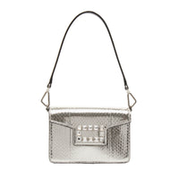 Mini sac rabat Angèle en cuir et python - Argente