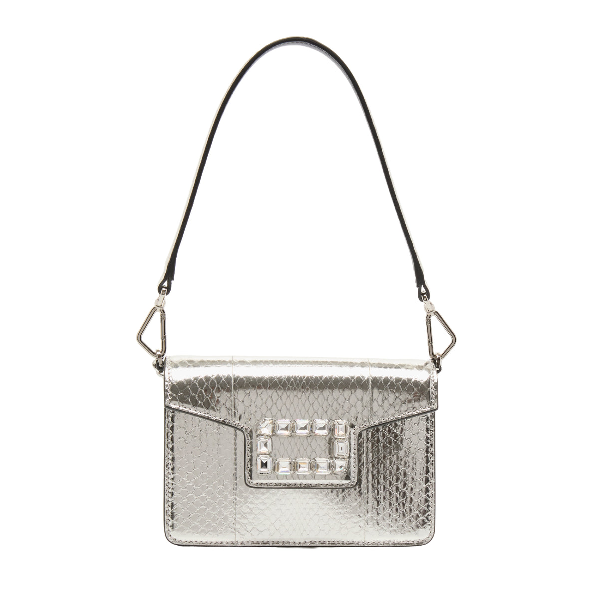 Mini sac rabat Angèle en cuir et python - Argente