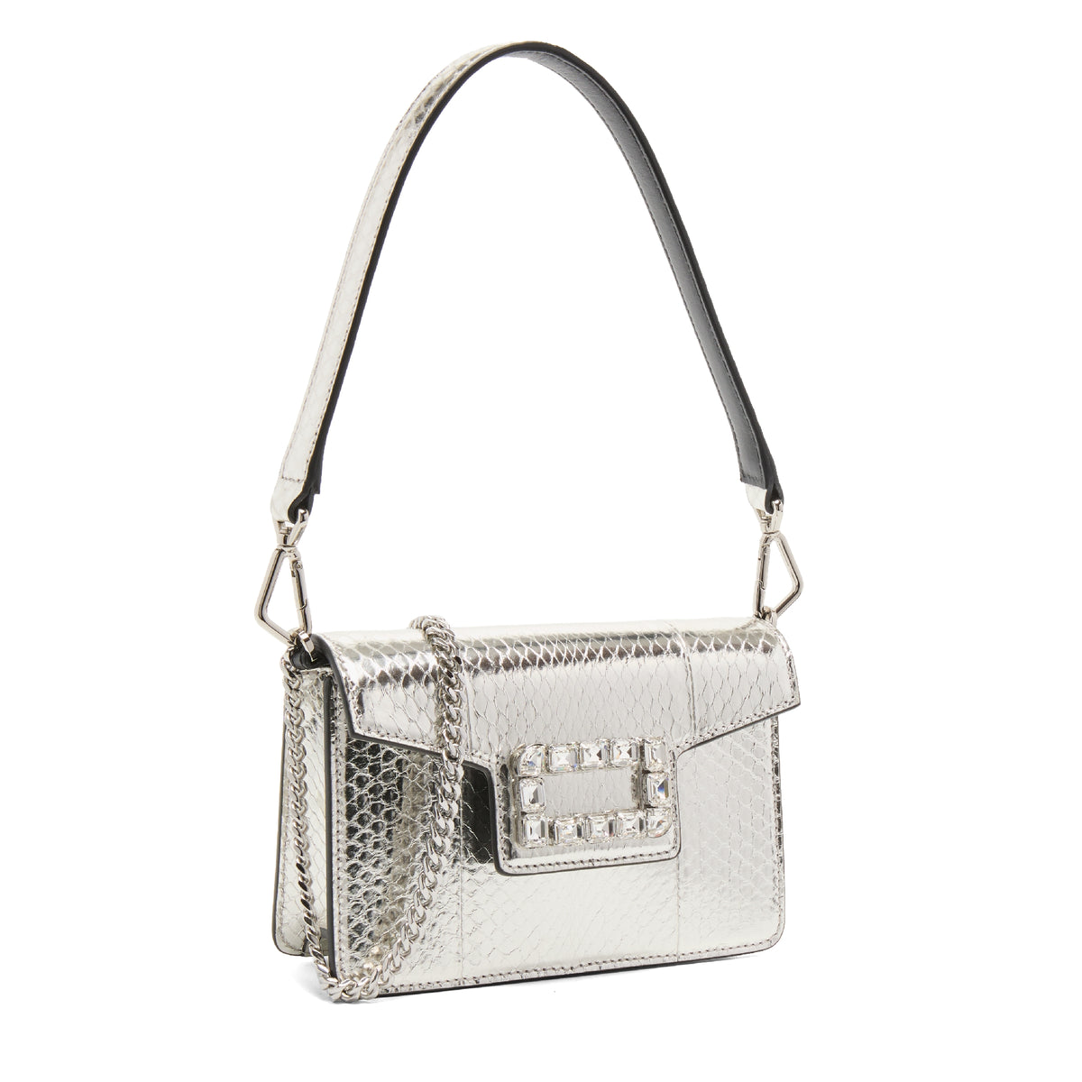 Mini sac rabat Angèle en cuir et python - Argente