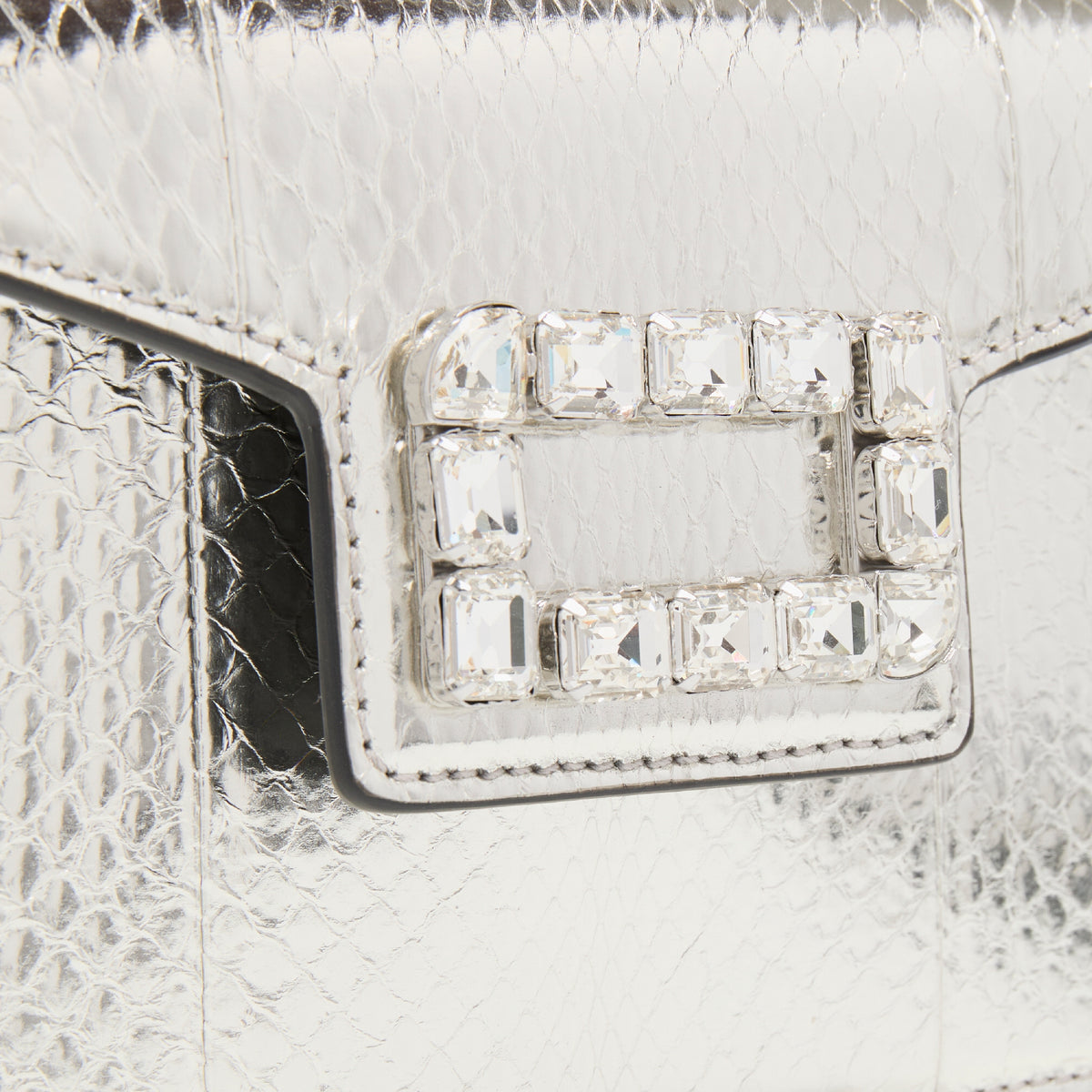 Mini sac rabat Angèle en cuir et python - Argente