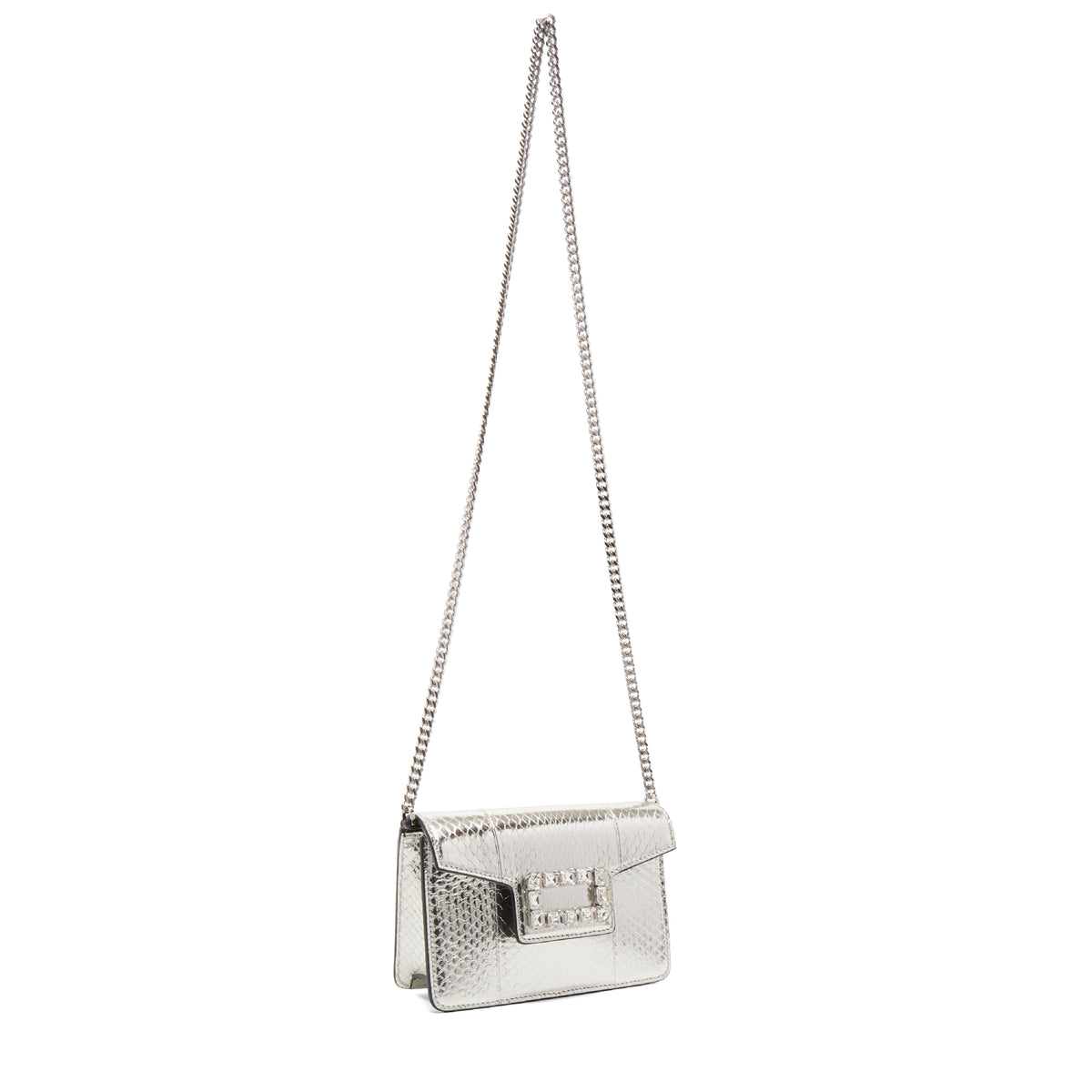 Mini sac rabat Angèle en cuir et python - Argente