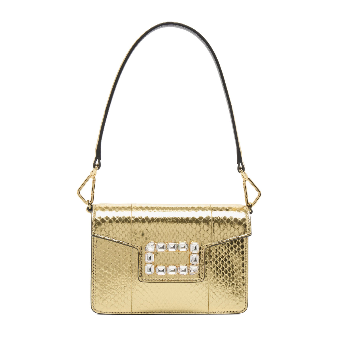 Mini sac rabat Angèle en cuir et python - Doré