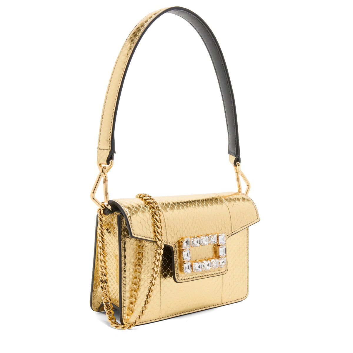 Mini sac rabat Angèle en cuir et python - Doré