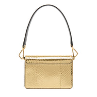 Mini sac rabat Angèle en cuir et python - Doré