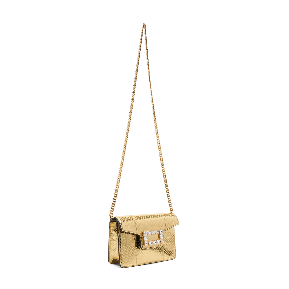 Mini sac rabat Angèle en cuir et python - Doré
